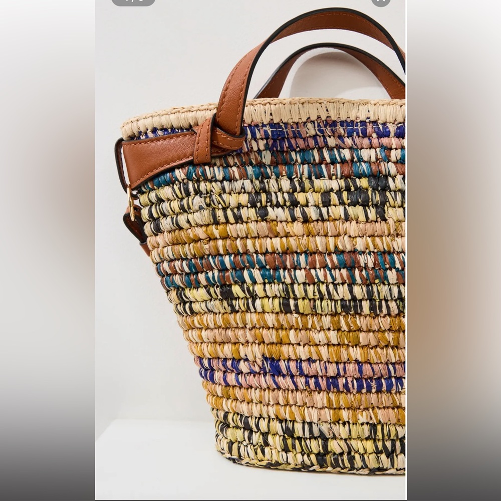 Ulla Johnson Multicolor Woven Straw Tote with Tan Leather Trim - Picture 4 of 8
